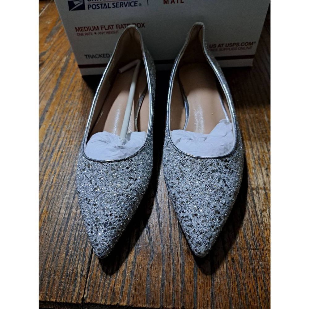 New 10M Kiderence Silver Glitter Flats Pointed Toe Slip on Party Dress Shoes - Picture 8 of 9
